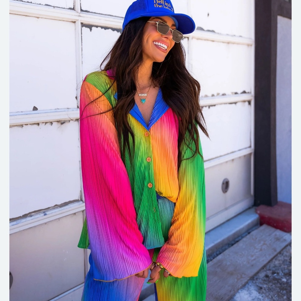 Dressed in LALA Rainbow Wide Leg Jumpsuit NWT
